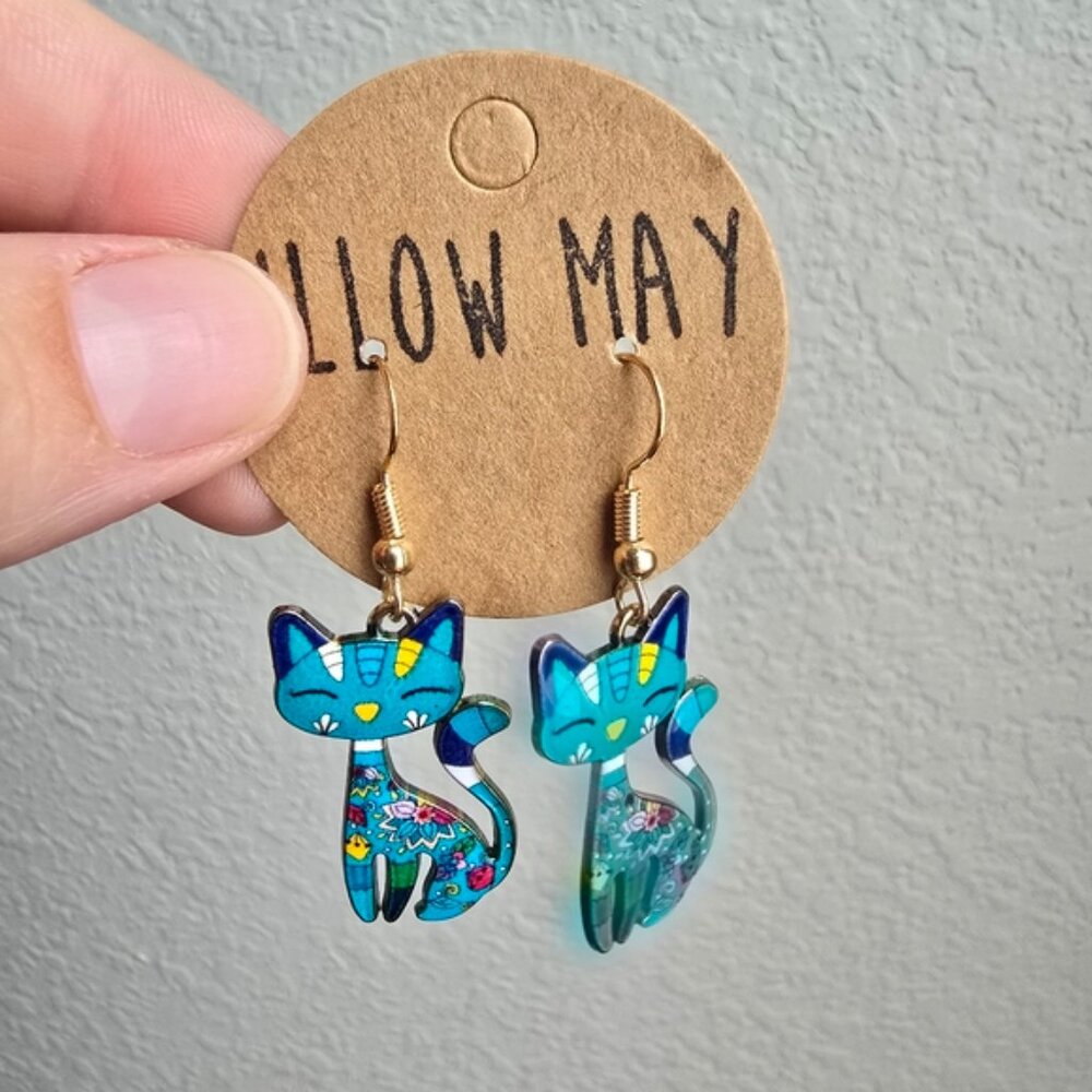 Willow May Charm Blue Cat Earrings